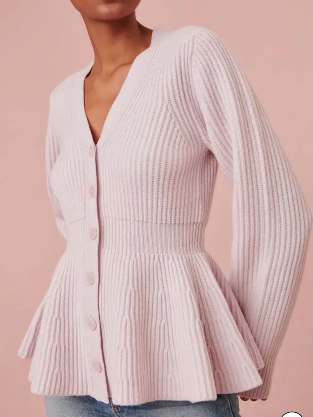 LoveShackFancy Peplum Ribbed Cardigan - Light Pink